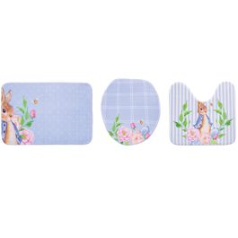 Kit para Banheiro Floral cor Azul Bebê Kit com 3 Peças (Tapetes & Kits Coordenados)