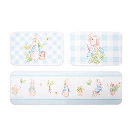 Kit para Cozinha Peter Rabbit cor Azul/Branco Kit com 3 Peças (Tapetes & Kits Coordenados)