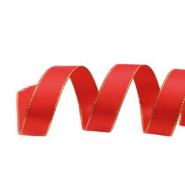 Fita Decorativa de Cetim c/ Borda Vermelho / Ouro 1.6cm (Fita Aramada)