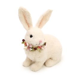 Coelho Decorativo c/ Arranjo de Flores - Branco / Rosa / Verde (Belle Lapin)