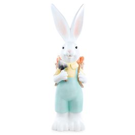 Coelho Decorativo de Resina com Cesta de Cenouras - Colorido (Cute Family)