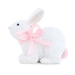 Coelho Decorativo de Resina Deitado c/ Laço Branco / Rosa (Cute Family)