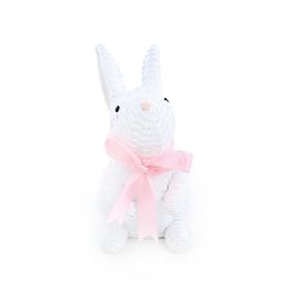 Coelho Decorativo de Resina Sentado c/ Laço Branco / Rosa (Cute Family)