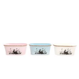 Cachepots de Metal Sortidos c/ Desenho de Coelho - Verde / Rosa / Branco (Cachepots de Metal)