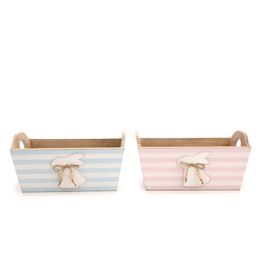Cachepots de Madeira Listrados e Sortidos c/ Coelhos - Rosa / Azul / Branco (Caixote de Madeira)