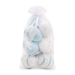 Saco c/ Ovos Galinha Sortidos - Azul / Branco (Ovos Decorativos)