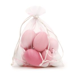 Saco c/ Ovos Galinha / Codorna Sortidos - Rosa / Branco (Ovos Decorativos)