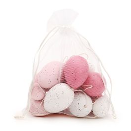 Saco c/ Ovos Galinha / Codorna Sortidos - Rosa / Branco (Ovos Decorativos)