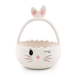 Cesta Decorativa com Alça Coelho cor Branco (Cerâmica Sweet)