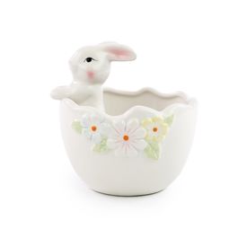 Coelho Decorativo Cesta Florida cor Branco (Cerâmica Sweet)