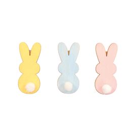 Mini Prendedor Coelho cor Amarelo/Azul/Rosa Jogo com 6 Peças (Adesivos e Prendedores)