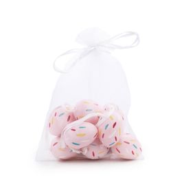 Ovo Decorativo Saco Org Codorna Sortido cor Rosa Jogo com 9 Peças (Mini Ovos)
