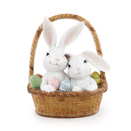 Cesta Decorativa com Coelhos cor Marrom/Branco (Cute Family)