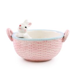 Bowl Decorativo com Coelho e Alça cor Branco (Cerâmica Sweet)