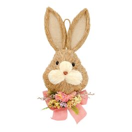 Enfeite Pendurar Cabeça de Coelho com Laço cor Marrom/Rosa (Cabeças de Coelhos)