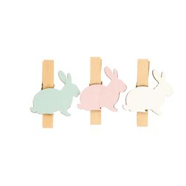 Prendedor Coelho Sortido cor Verde/Rosa/Branco Jogo com 6 Peças (Adesivos e Prendedores)