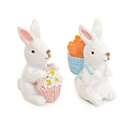 Coelho Decorativo com Flores cor Branco/Rosa/Azul Jogo com 6 Peças (Petit Sweet)
