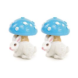 Cogumelo Decorativo com Coelho cor Azul Jogo com 2 Peças (Petit Sweet)