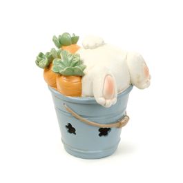 Vaso Decorativo com Coelho cor Branco/Azul (Cute Family)