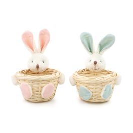 Cesta Decorativa com Coelho Sortido cor Rosa/Azul (Mini Cestas)