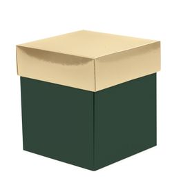Caixa Panetone Quadrada Com Tampa Metalizada Verde e Ouro