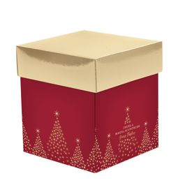Caixa Panetone Quadrada Com Tampa Metalizada E Hot Stamping Magic Ouro e Vermelho