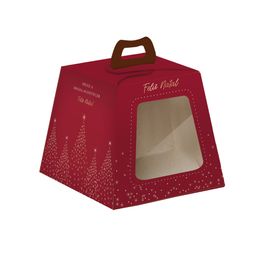 Caixa Panetone Com Visor Magic Ouro e Vermelho