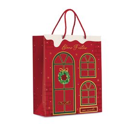 Sacola Premium Acabamento Especial Guirlanda Boas Festas Ouro