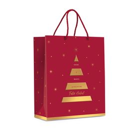 Sacola Premium Acabamento Especial Natal Mágico Vermelho Com Ouro