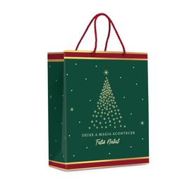 Sacola Premium Acabamento Especial Natal Mágico Verde Com Ouro