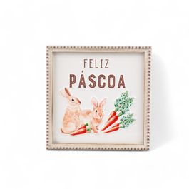 Quadro Decorativo Feliz Páscoa com Coelho Colorido (Quadrinhos)