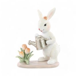 Coelho Decorativo Regando Flores cor Branco/Salmão (La Belle)