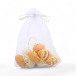 Ovo Decorativo Saco Org Codorna Sortido cor Laranja/Branco Jogo com 9 Peças (Mini Ovos)