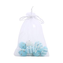 Ovo Decorativo Saco Org Codorna Sortido cor Azul/Branco Jogo com 9 Peças (Mini Ovos)