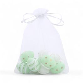 Ovo Decorativo Saco Org Codorna Sortido cor Verde/Branco Jogo com 9 Peças (Mini Ovos)