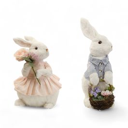 Coelho Decorativo com Cesta de Flores Sortido Colorido (Doce Vício)