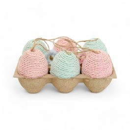 Cartela de Ovos Decorativos para Pendurar cor Rosa/Verde Jogo com 6 Peças (Frappe)