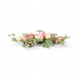 Porta Vela com Flores e Ovos cor Verde/Rosa (Fondant)