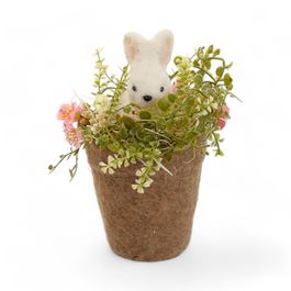 Vaso Decorativo com Coelho e Flores cor Verde (Fondant)