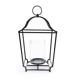 Lanterna Com Alça E Porta Vela Metal Preto / Incolor
