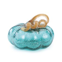 Decorativo Abóbora Vidro Azul Turquesa / Dourado