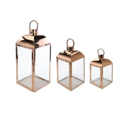 Lanterna Com Alça E Porta Vela Metal Cobre / Incolor