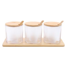 Pote Com Colher E Bandeja Jogo C/ 3 Peças Acrílico Incolor / Natural