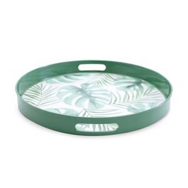 Bandeja Redonda Com Alça Plástico Verde / Branco