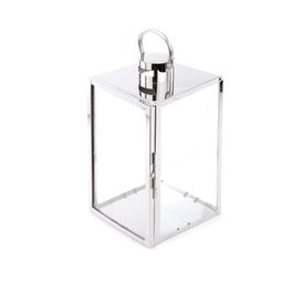 Lanterna Com Alça E Porta Vela Metal Prata / Incolor