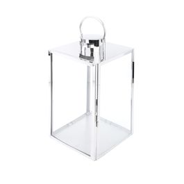Lanterna Com Alça E Porta Vela Metal Prata / Incolor