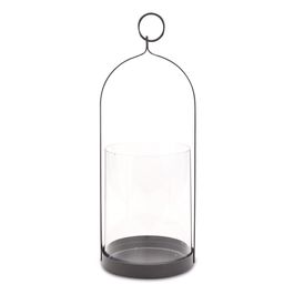 Lanterna Com Alça E Porta Vela Metal Preto / Incolor