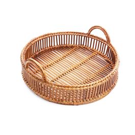 Bandeja Redonda Com Alça Rattan Natural