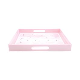Bandeja Quadrada Com Alça Plástico Rosa