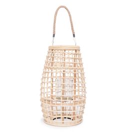 Lanterna Com Alça E Porta Vela Rattan Bege